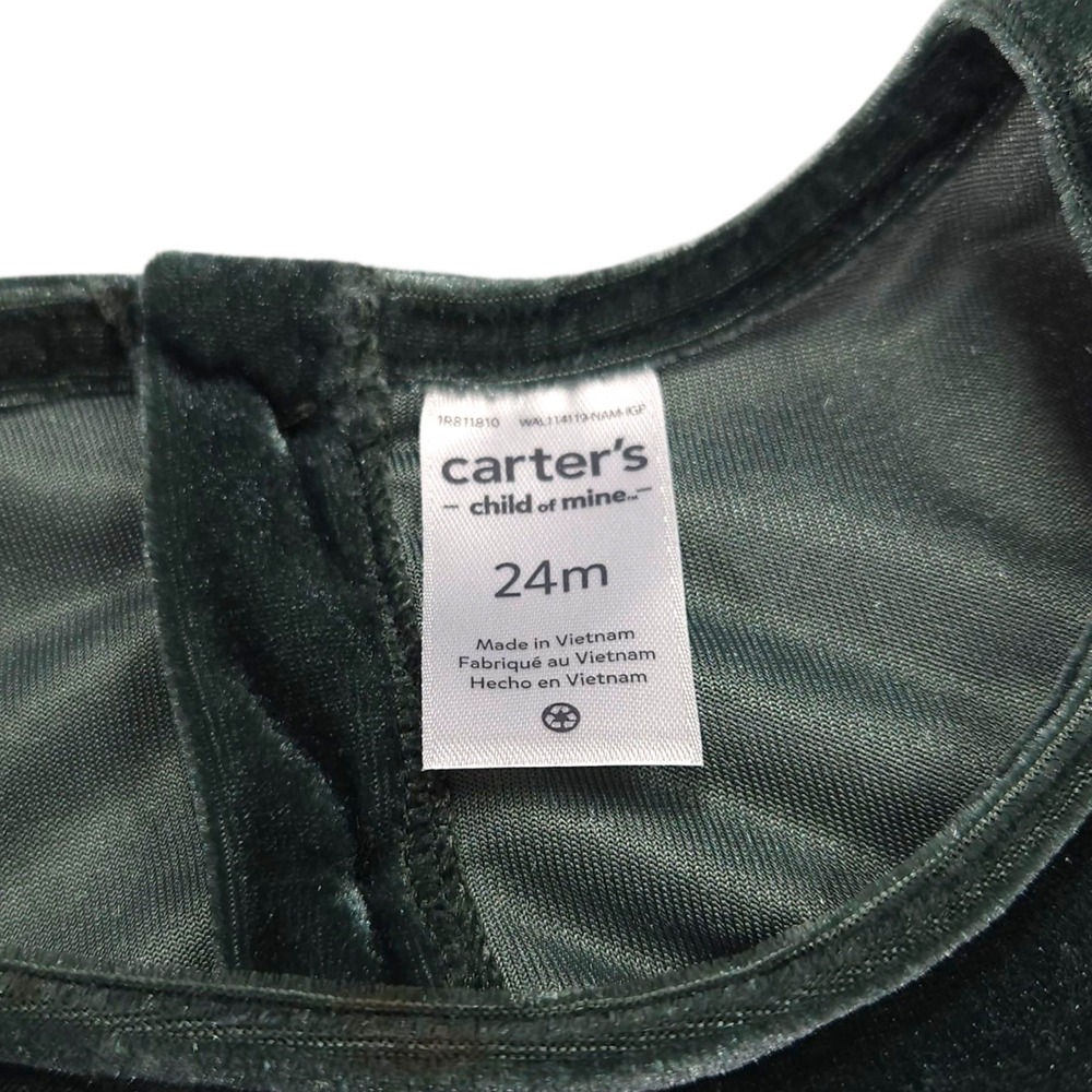 Carter's Girls Velvet Long Sleeve Puff Sleeve Bodysuit Emerald Green 24M - Picture 3 of 6